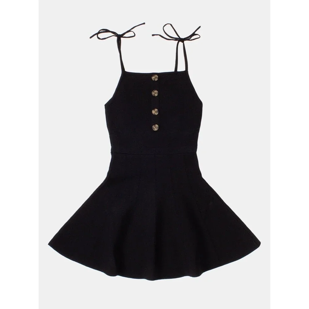 Nev & Lizzie Girl's Button Front Fit Flare Skater Shoulder Tie Tank Dress 16